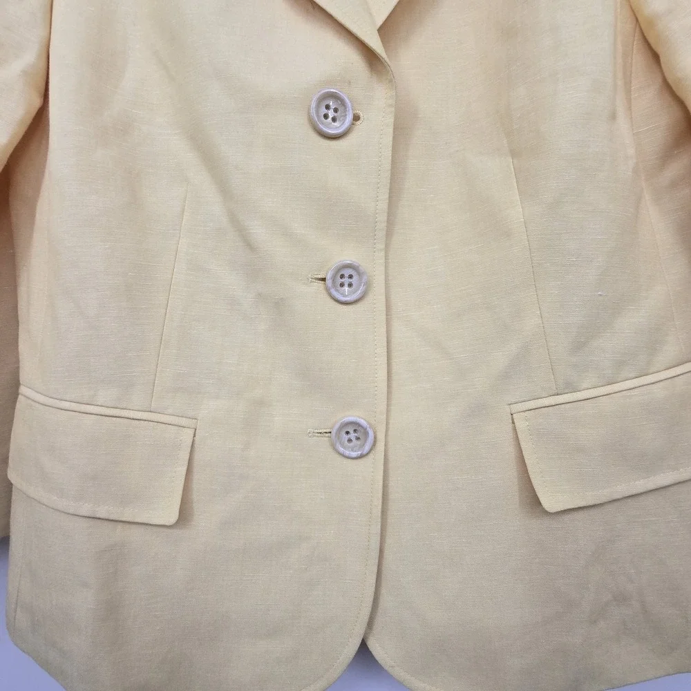 Lafayette 148 Linen Wool Blazer Womens Size 8 Yellow Classic Office Career Girly
